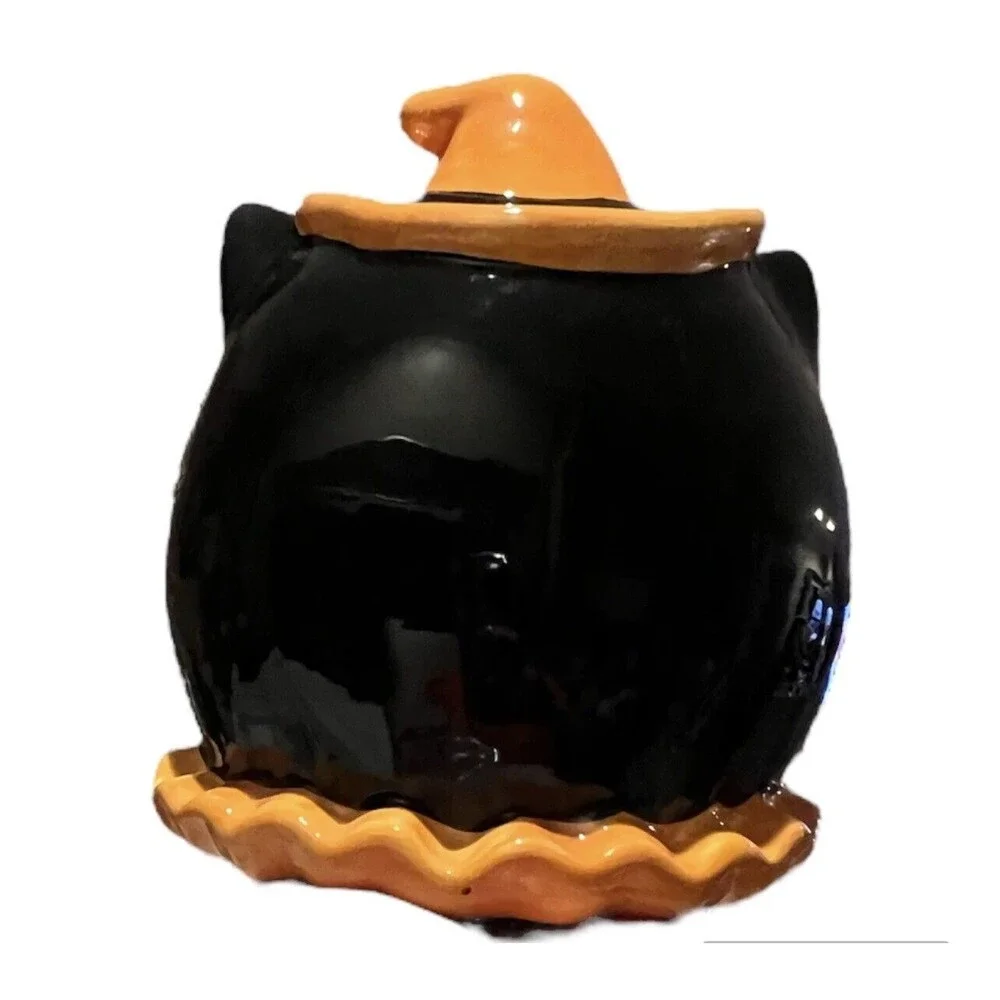 Large Wide Open Mouth Ceramic Black Cat Halloween Candy Dish Approximately 8